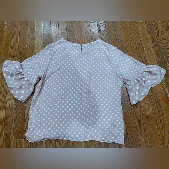 Violet & Claire Ruffle Sleeve Blouse - Pink and White - Picture 1 of 14